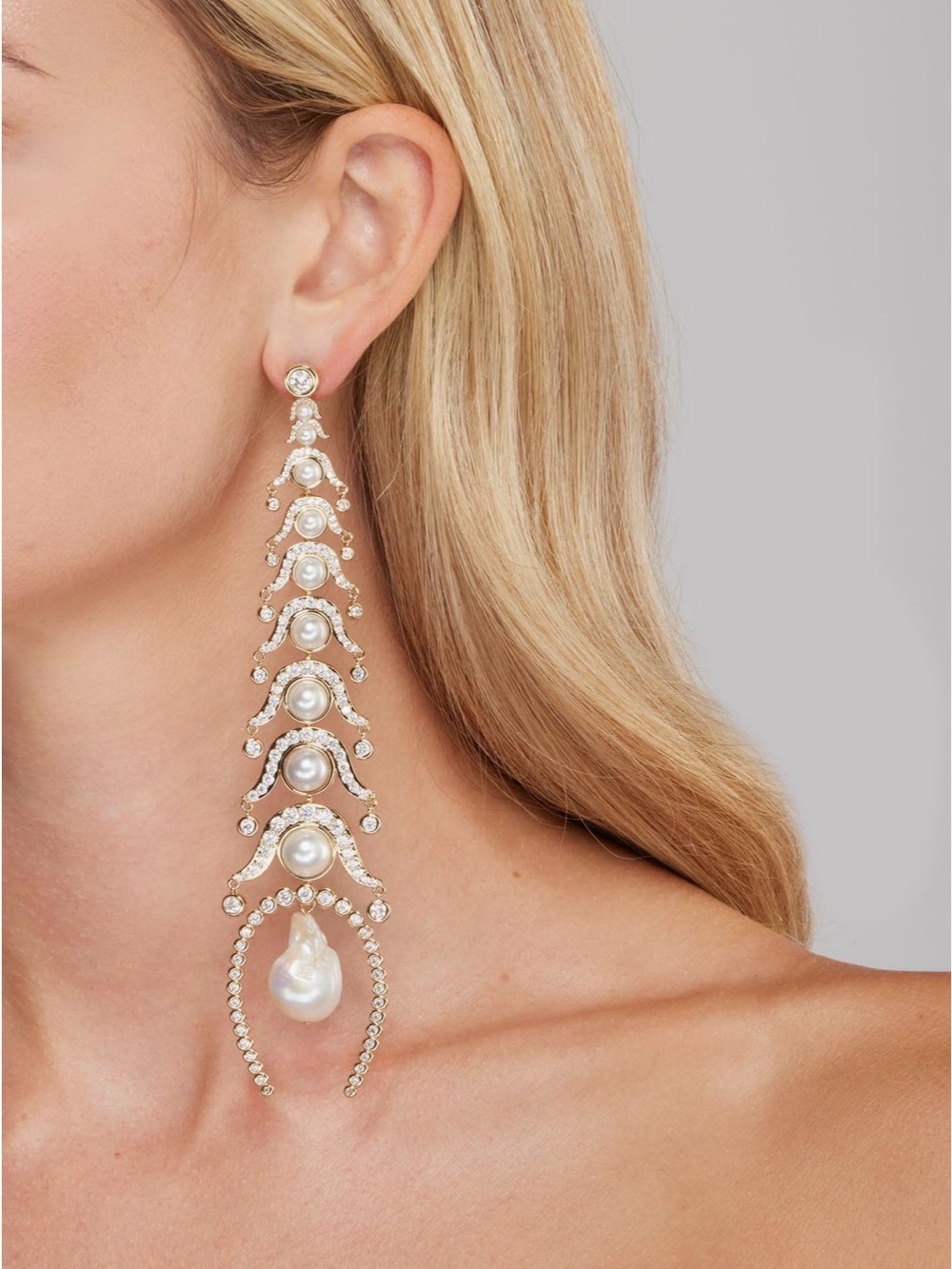 Zimmermann Muse Runway Pearl and Crystal Cascade Drop Earrings - Gold Tone